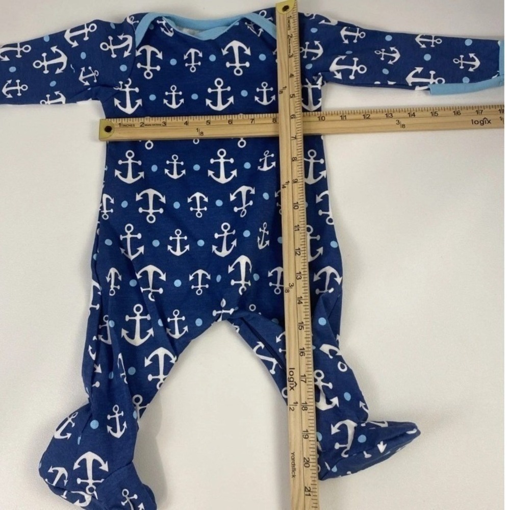 Sleeping Baby Zippy OneZ Pajamas 6M Blue Anchor Print Cotton Footie Kids Boys - Picture 4 of 9